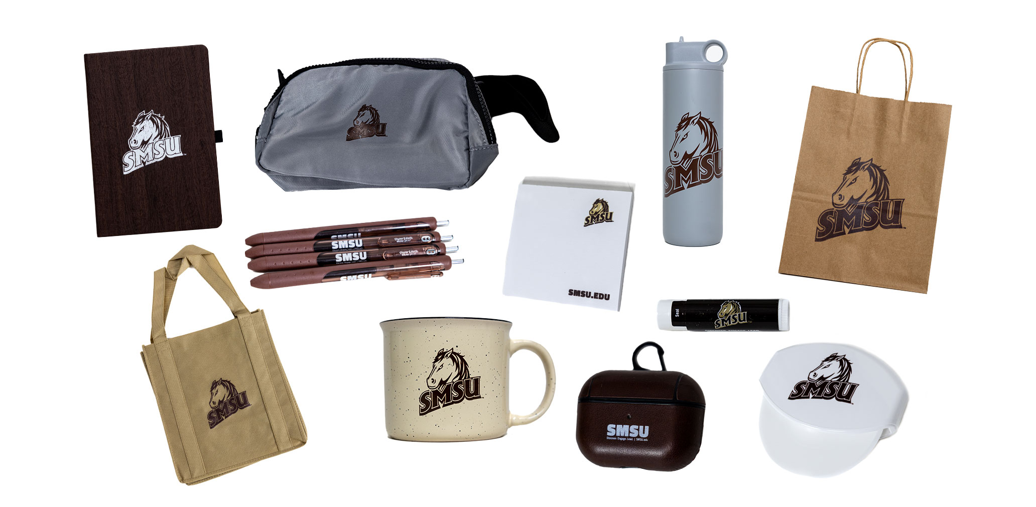 Image showing a sample of the promotional items available to SMSU Departments