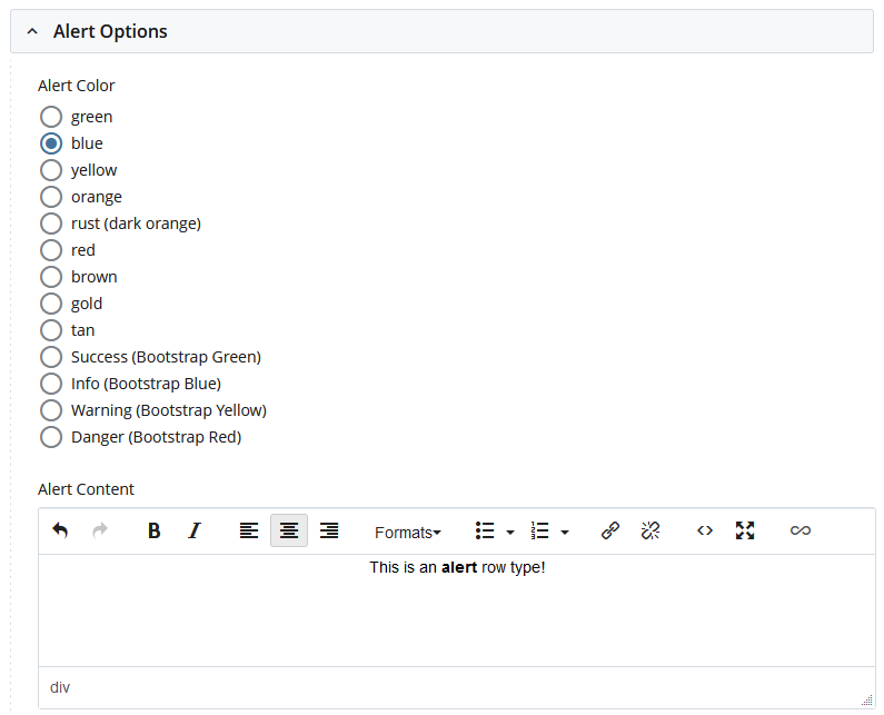 alert row type options