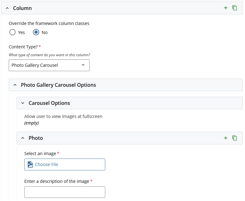 insert photo gallery carousel component