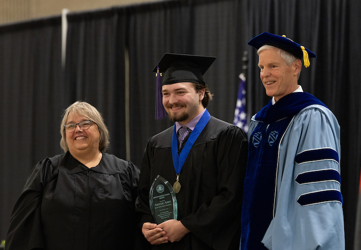 Pictured (L-R): Janine Teske, Alumni Association; Ashton Ayres; Dr. Ross Wastvedt, Provost