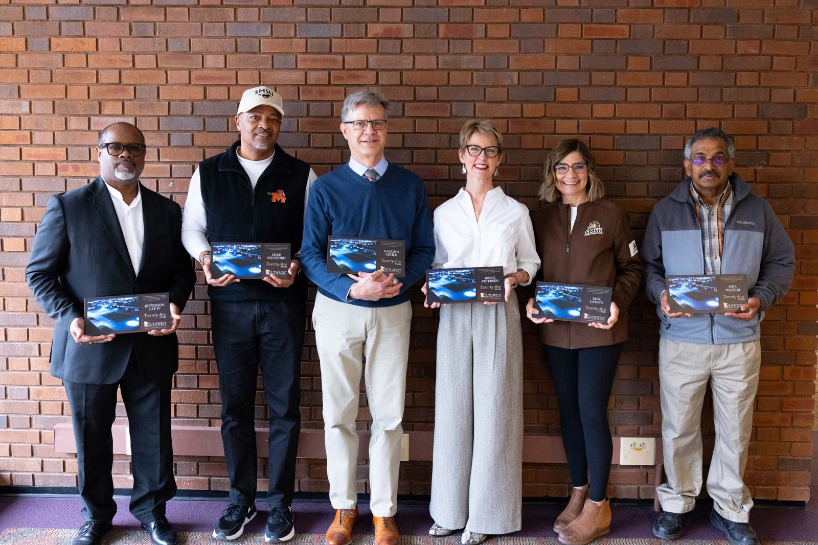 The 25-year milestone group in attendance is pictured (l-r): Jefferson Lee IV, Mike Munford, Vaughn Gehle, Kristi Petersen, Jane Larsen, and Wiji Wijisiri